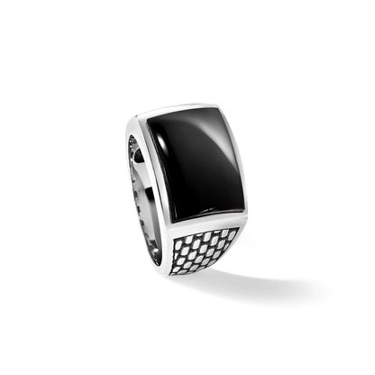 14K Weißgold Herrenring mit Schwarzrhodium und Onyx