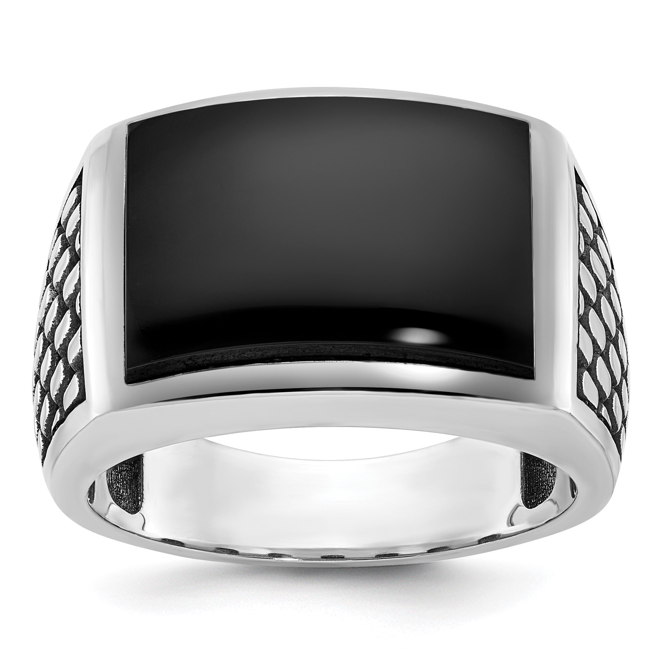 14K Weißgold Herrenring mit Schwarzrhodium und Onyx