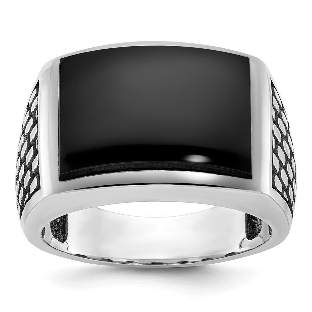 14K Weißgold Herrenring mit Schwarzrhodium und Onyx