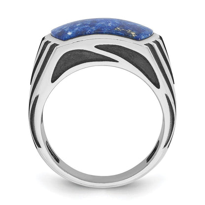 14K Weißgold mit Schwarzrhodinierung Herren-Siegelring mit Lapislazuli