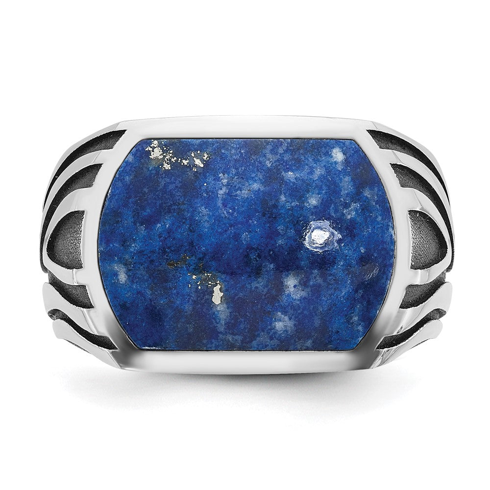 14K Weißgold mit Schwarzrhodinierung Herren-Siegelring mit Lapislazuli