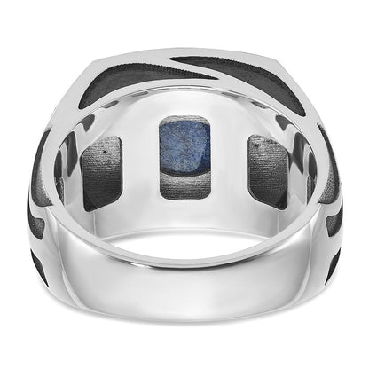14K Weißgold mit Schwarzrhodinierung Herren-Siegelring mit Lapislazuli