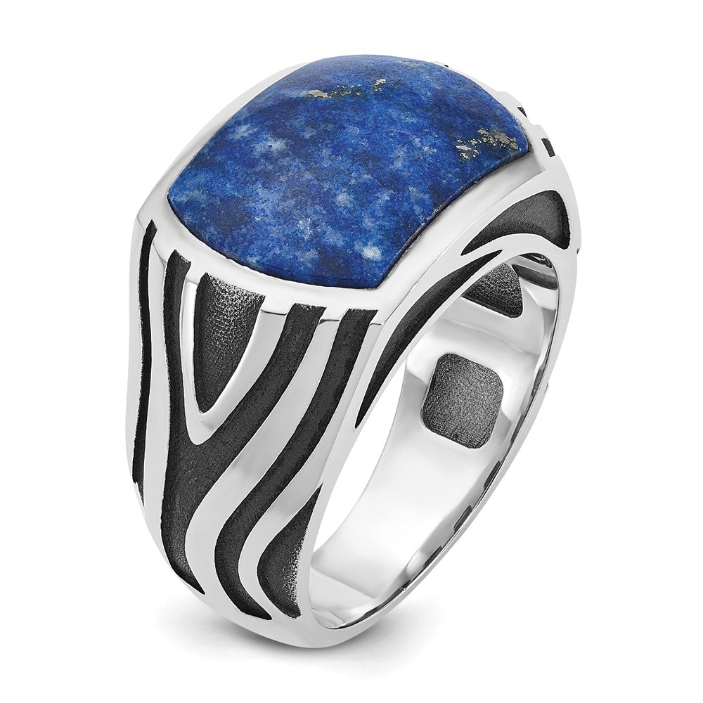 14K Weißgold mit Schwarzrhodinierung Herren-Siegelring mit Lapislazuli
