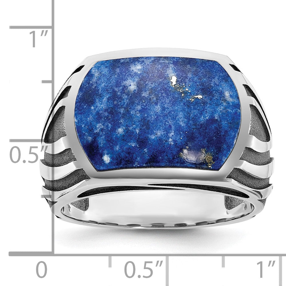 14K Weißgold mit Schwarzrhodinierung Herren-Siegelring mit Lapislazuli