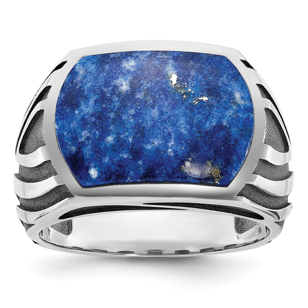 14K Weißgold mit Schwarzrhodinierung Herren-Siegelring mit Lapislazuli