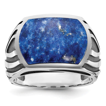 14K Weißgold mit Schwarzrhodinierung Herren-Siegelring mit Lapislazuli