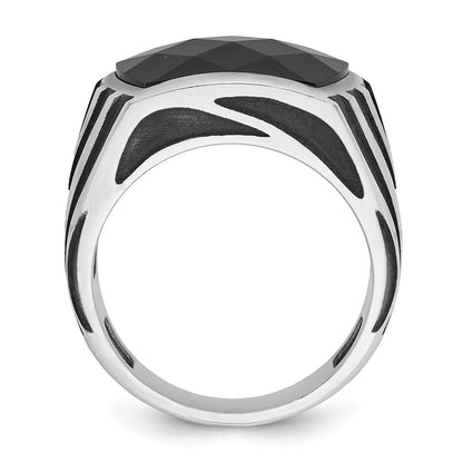 14K Weißgold Herrenring mit Schwarzrhodinierung und Onyx, komplett