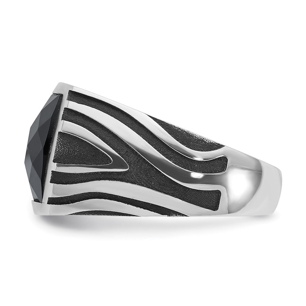 14K Weißgold Herrenring mit Schwarzrhodinierung und Onyx, komplett