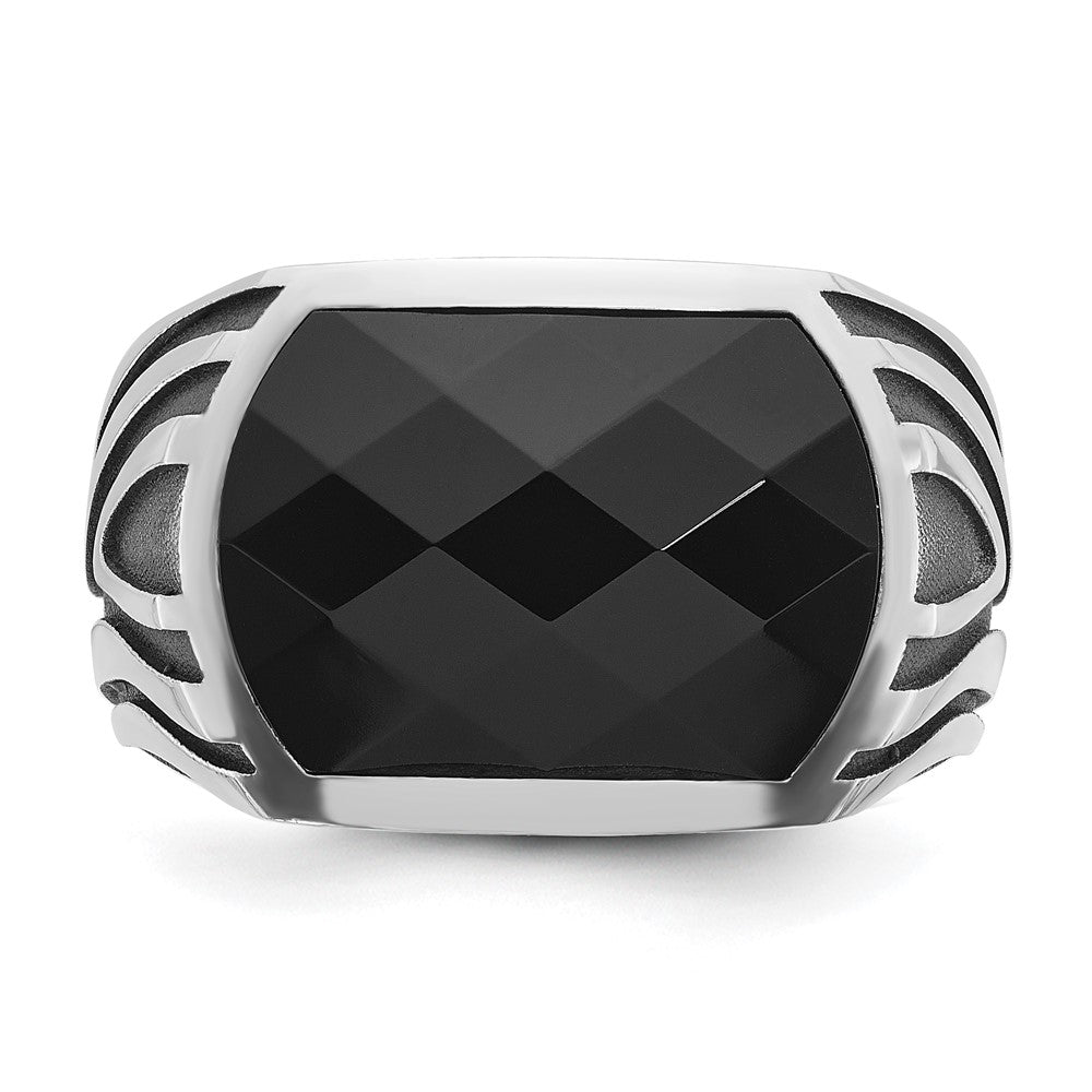 14K Weißgold Herrenring mit Schwarzrhodinierung und Onyx, komplett