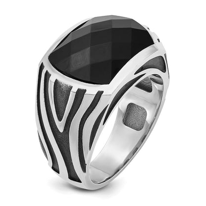 14K Weißgold Herrenring mit Schwarzrhodinierung und Onyx, komplett