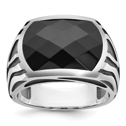 14K Weißgold Herrenring mit Schwarzrhodinierung und Onyx, komplett