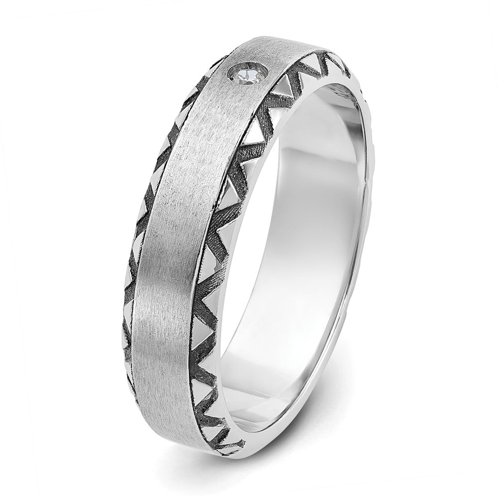 14K Weißgold mit Schwarzrhodinierung Herren Ring mit Diamant, satiniert, komplett