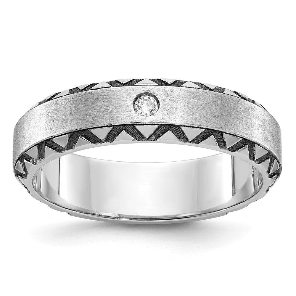 14K Weißgold mit Schwarzrhodinierung Herren Ring mit Diamant, satiniert, komplett