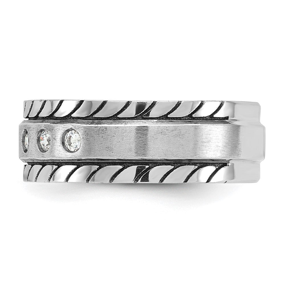 14K Weißgold Herren-Ring, poliert und satiniert, mit 0,25K Diamanten, komplett besetzt