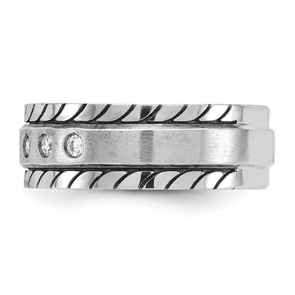 14K Weißgold Herren-Ring, poliert und satiniert, mit 0,25K Diamanten, komplett besetzt