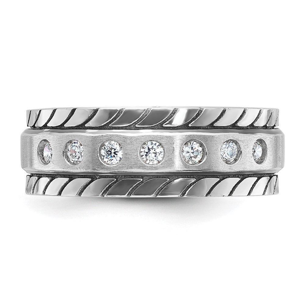 14K Weißgold Herren-Ring, poliert und satiniert, mit 0,25K Diamanten, komplett besetzt