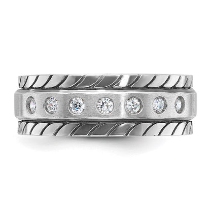 14K Weißgold Herren-Ring, poliert und satiniert, mit 0,25K Diamanten, komplett besetzt