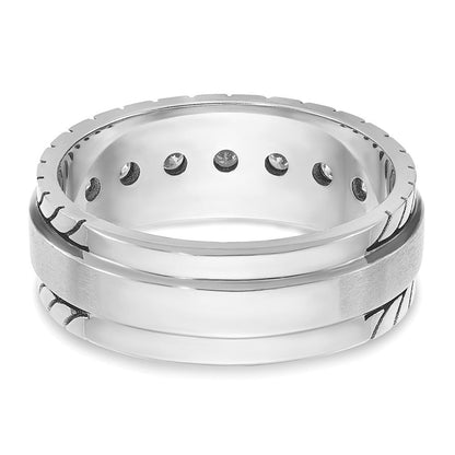 14K Weißgold Herren-Ring, poliert und satiniert, mit 0,25K Diamanten, komplett besetzt