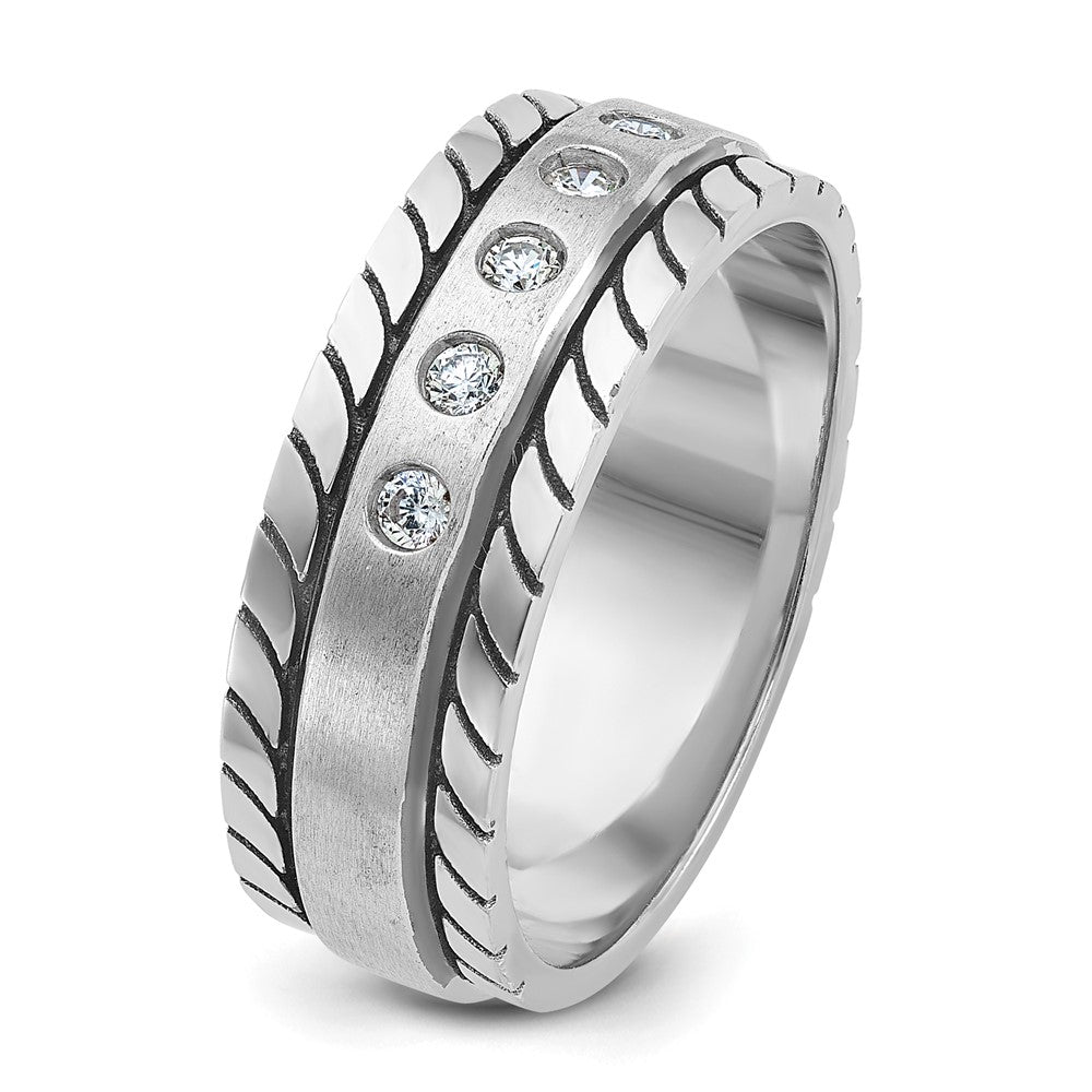 14K Weißgold Herren-Ring, poliert und satiniert, mit 0,25K Diamanten, komplett besetzt