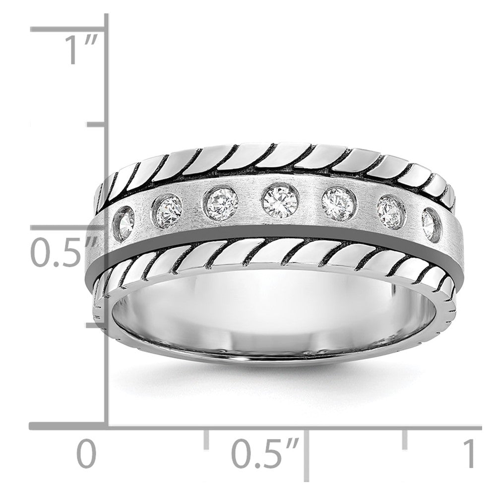 14K Weißgold Herren-Ring, poliert und satiniert, mit 0,25K Diamanten, komplett besetzt
