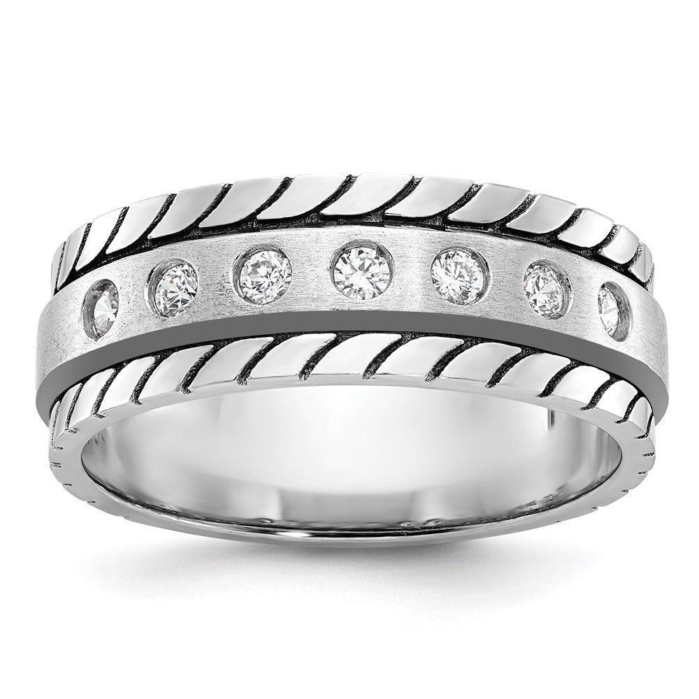 14K Weißgold Herren-Ring, poliert und satiniert, mit 0,25K Diamanten, komplett besetzt