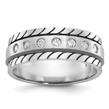 14K Weißgold Herren-Ring, poliert und satiniert, mit 0,25K Diamanten, komplett besetzt