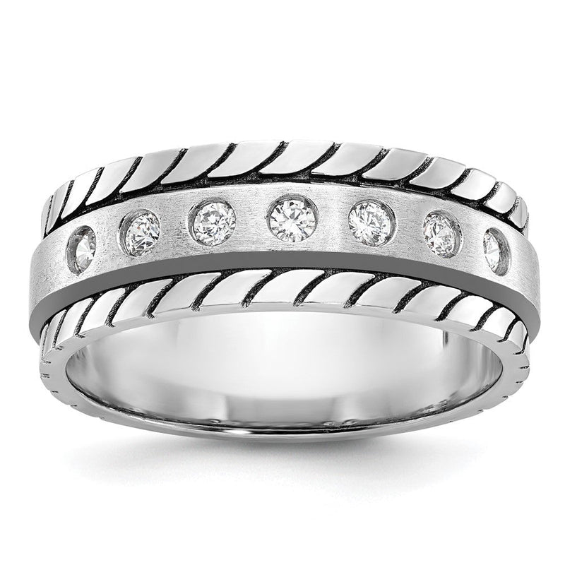 14K Weißgold Herren-Ring, poliert und satiniert, mit 0,25K Diamanten, komplett besetzt