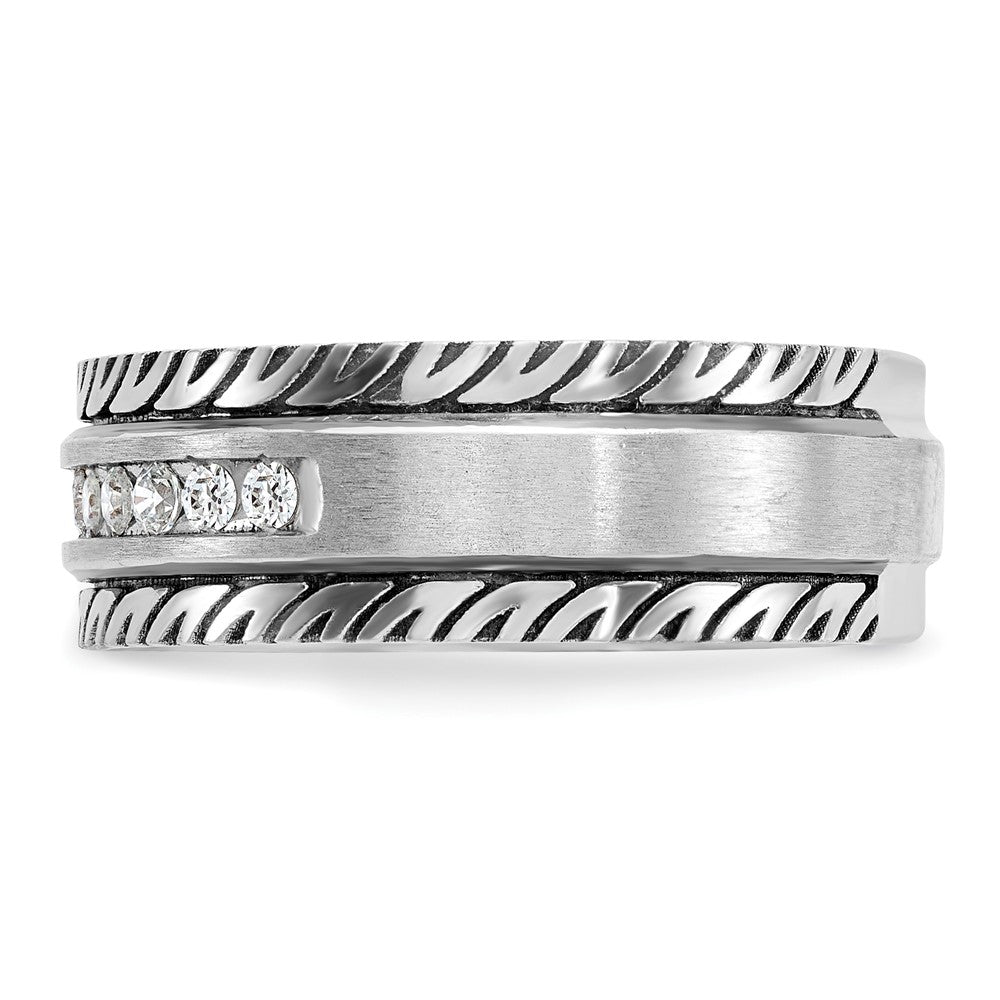 14K Weißgold mit Schwarzrhodium Herren-Siegelring, satiniert, 0,2K Diamanten