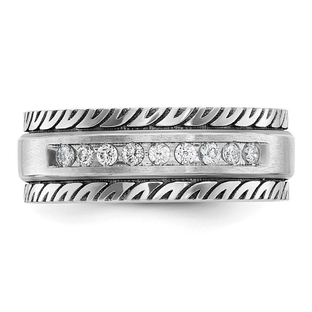 14K Weißgold mit Schwarzrhodium Herren-Siegelring, satiniert, 0,2K Diamanten