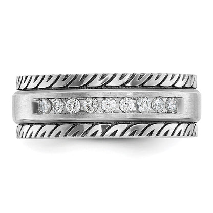 14K Weißgold mit Schwarzrhodium Herren-Siegelring, satiniert, 0,2K Diamanten