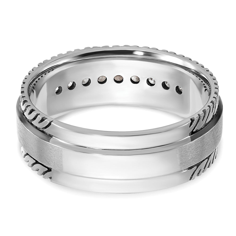 14K Weißgold mit Schwarzrhodium Herren-Siegelring, satiniert, 0,2K Diamanten
