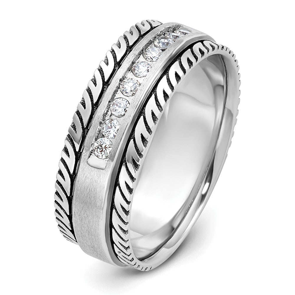 14K Weißgold mit Schwarzrhodium Herren-Siegelring, satiniert, 0,2K Diamanten