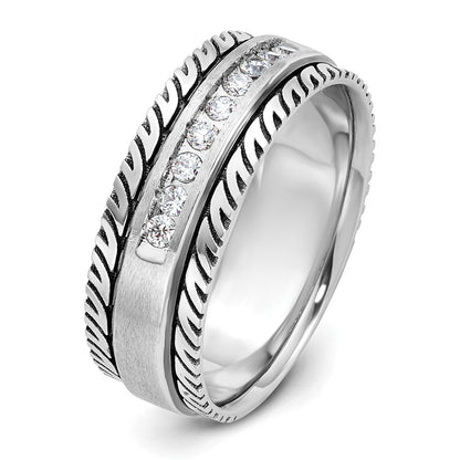 14K Weißgold mit Schwarzrhodium Herren-Siegelring, satiniert, 0,2K Diamanten