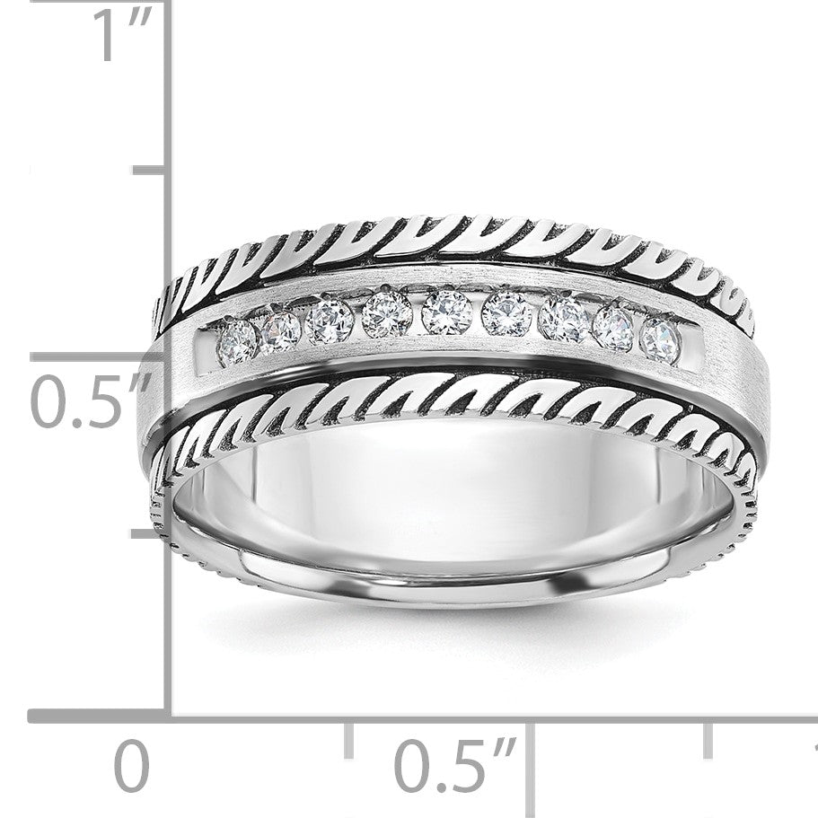 14K Weißgold mit Schwarzrhodium Herren-Siegelring, satiniert, 0,2K Diamanten