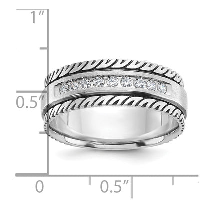 14K Weißgold mit Schwarzrhodium Herren-Siegelring, satiniert, 0,2K Diamanten