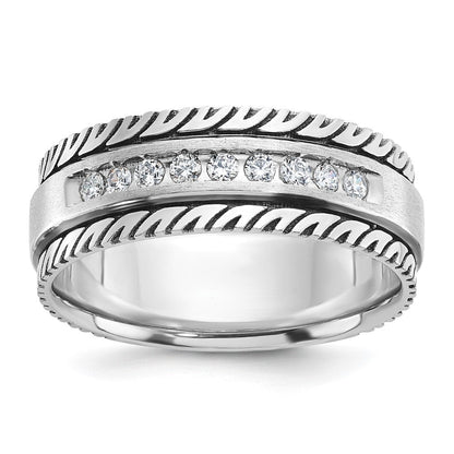 14K Weißgold mit Schwarzrhodium Herren-Siegelring, satiniert, 0,2K Diamanten