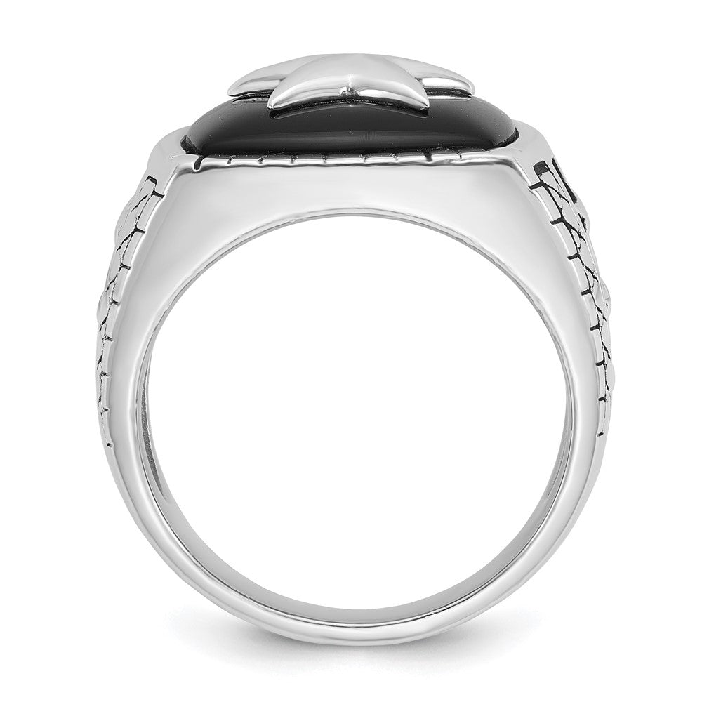 14K Weißgold Herren-Siegelring mit Stern und antikisiertem Onyx
