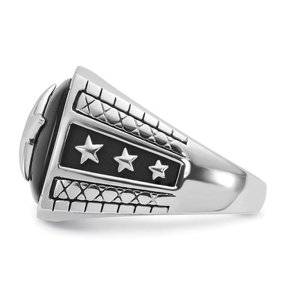 14K Weißgold Herren-Siegelring mit Stern und antikisiertem Onyx