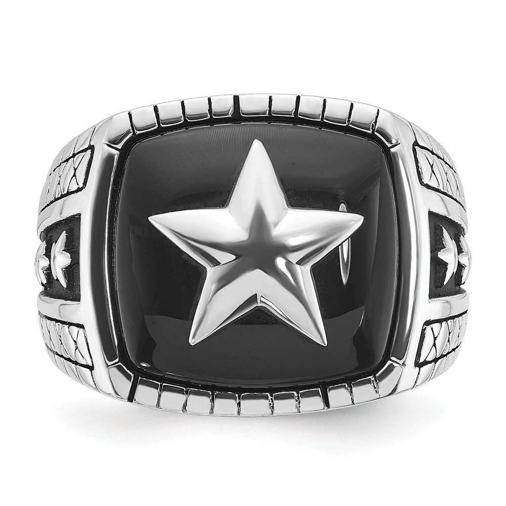 14K Weißgold Herren-Siegelring mit Stern und antikisiertem Onyx