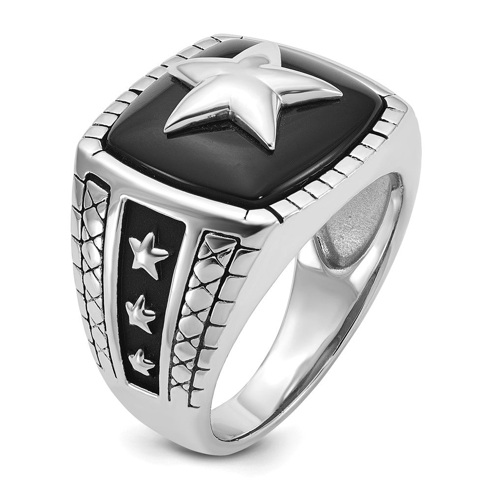 14K Weißgold Herren-Siegelring mit Stern und antikisiertem Onyx