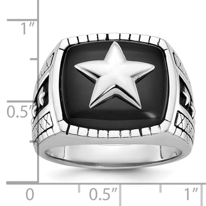 14K Weißgold Herren-Siegelring mit Stern und antikisiertem Onyx