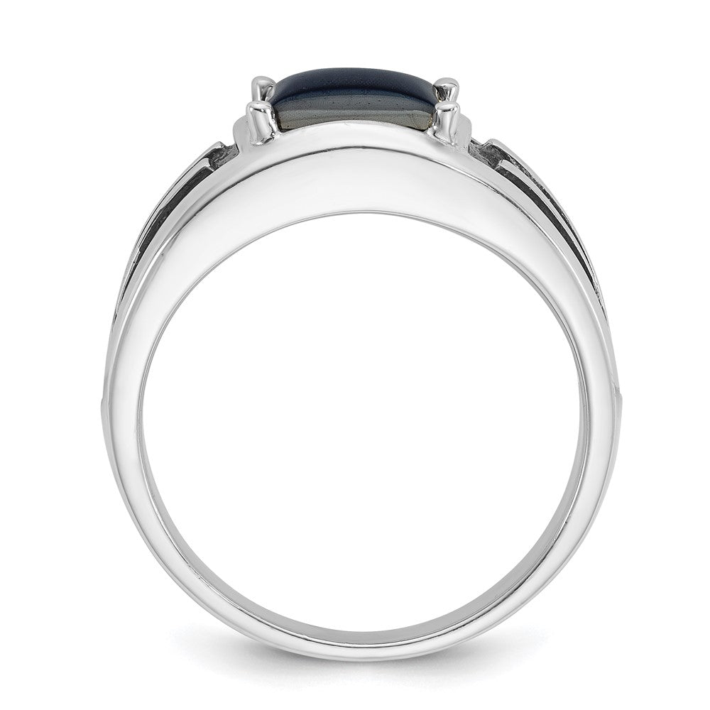 14K Weißgold Herrenring mit Schwarzrhodinierung und imitiertem grauem Katzenauge, komplett