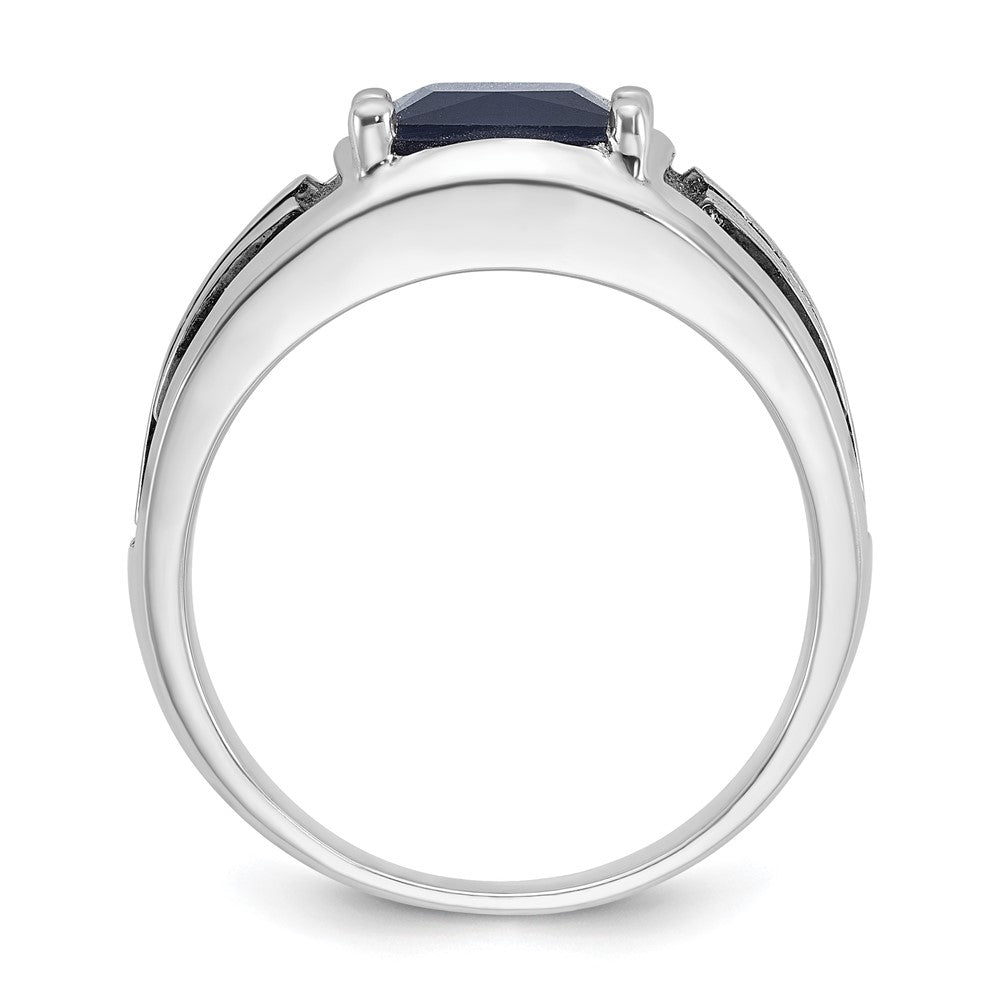14K Weißgold mit schwarzem Rhodium Herren-Ring mit synthetischem Saphir