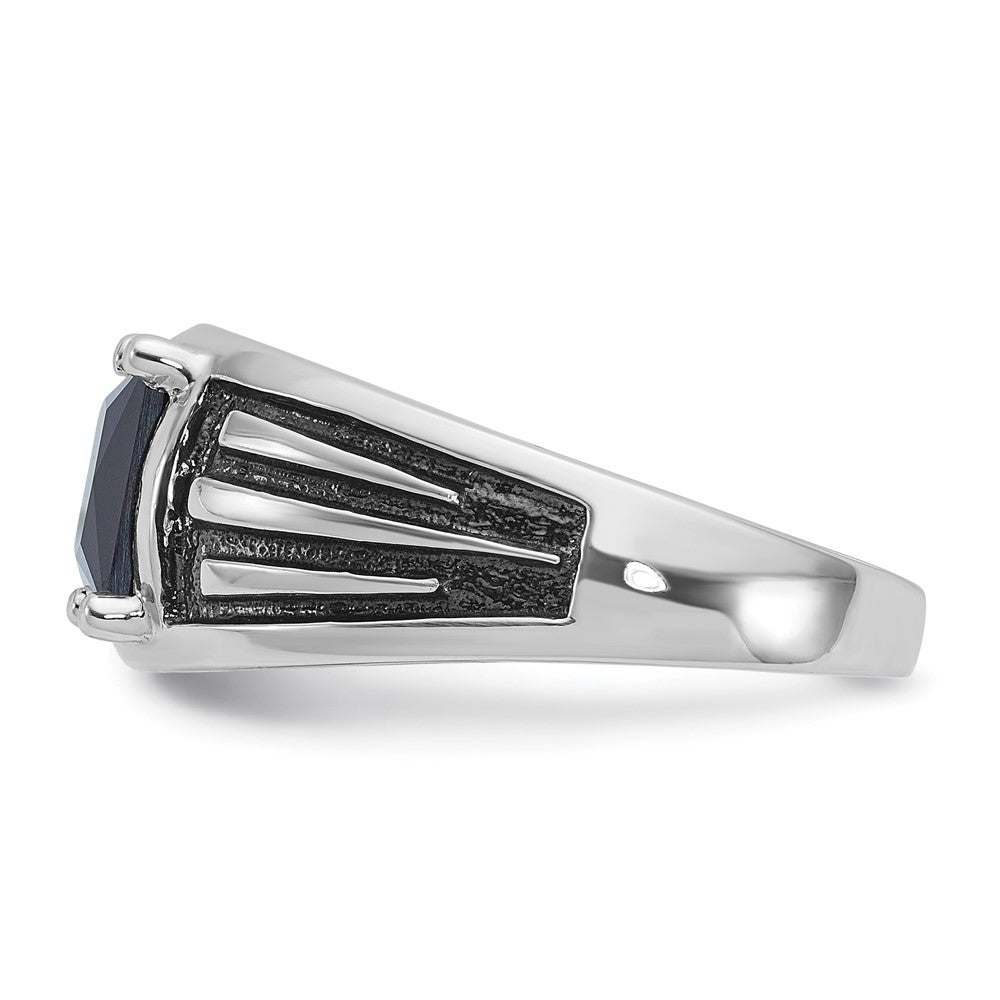 14K Weißgold mit schwarzem Rhodium Herren-Ring mit synthetischem Saphir
