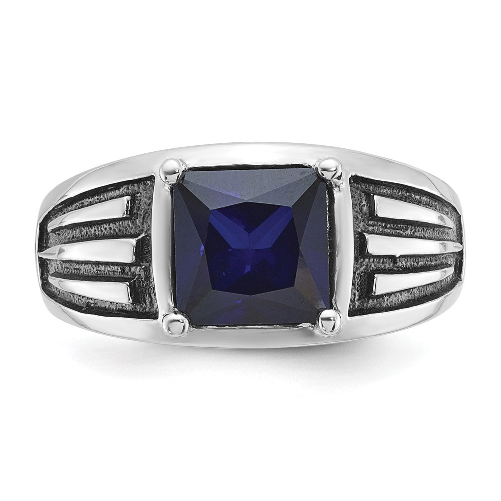 14K Weißgold mit schwarzem Rhodium Herren-Ring mit synthetischem Saphir