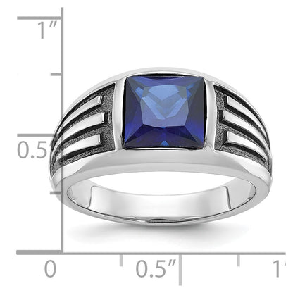 14K Weißgold mit schwarzem Rhodium Herren-Ring mit synthetischem Saphir