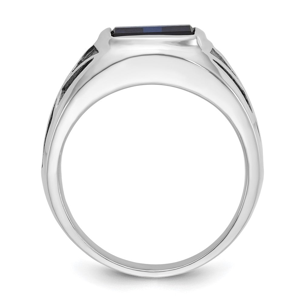14K Weißgold mit Schwarz Rhodium Ibgoodman Herren Erzeugt Saphir Komplett Ring