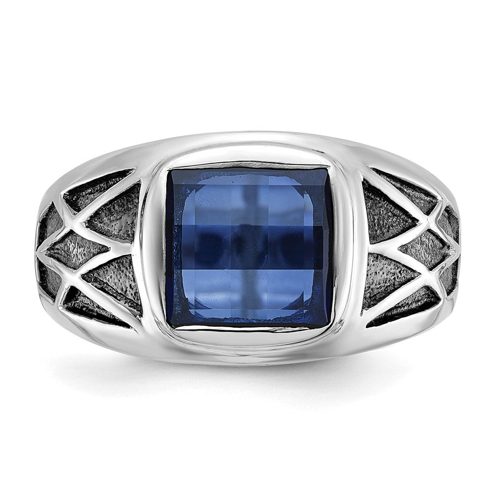 14K Weißgold mit Schwarz Rhodium Ibgoodman Herren Erzeugt Saphir Komplett Ring