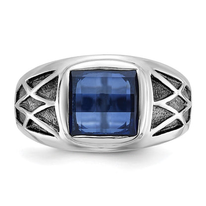 14K Weißgold mit Schwarz Rhodium Ibgoodman Herren Erzeugt Saphir Komplett Ring