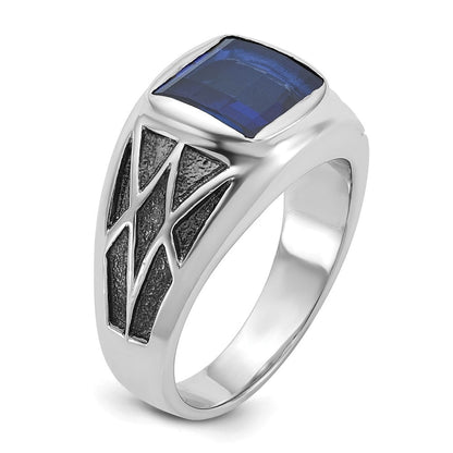 14K Weißgold mit Schwarz Rhodium Ibgoodman Herren Erzeugt Saphir Komplett Ring